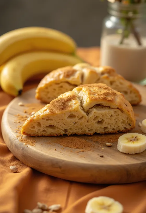 Sült banános-fahéjas scone tálalva