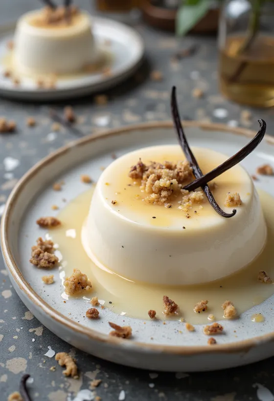 Vaníliás panna cotta bogyós gyümölcsökkel díszítve
