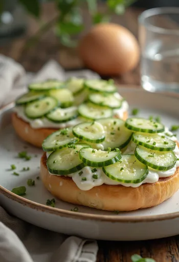 Bagel uborkával és krémsajttal, friss kaporral díszítve