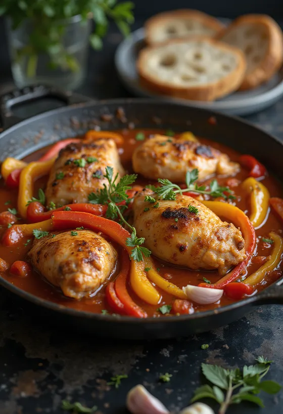 Cacciatore paprikával, csirkecombokkal és friss zöldségekkel