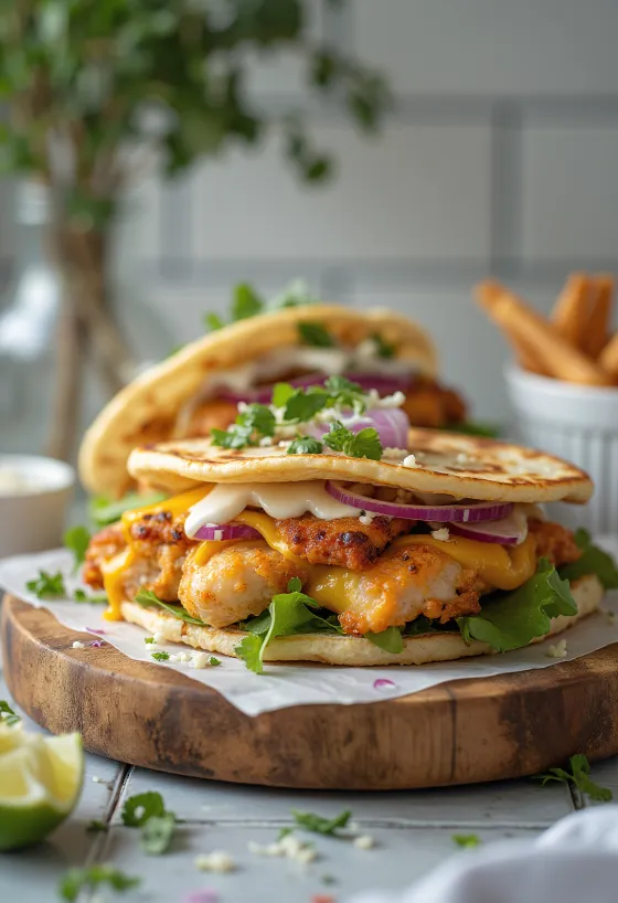 Csirkehúsos wrap-burger grillezett csirkével és olvadó sajttal