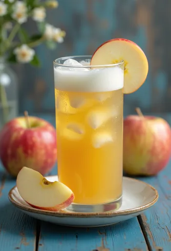 Frissen facsart alma juice pohárban tálalva