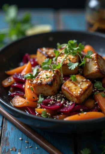 Grillezett tofu wok céklával