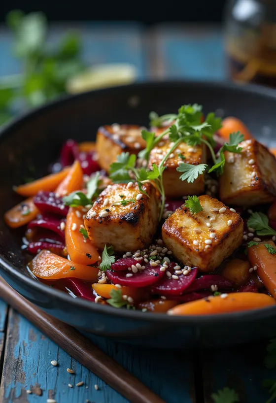 Grillezett tofu wok céklával