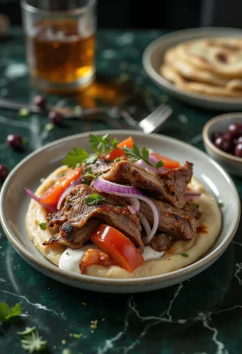 Gyros bárányhússal tálalva