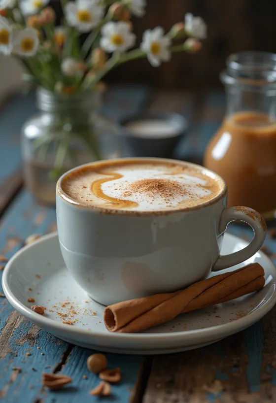 Karamellás chai latte pohárban tálalva