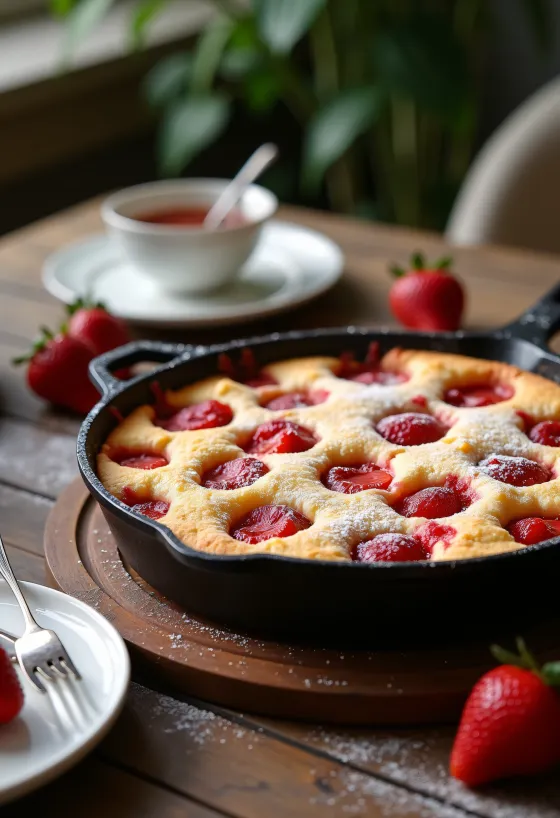 Keto epres clafoutis kerámia tálban sütve