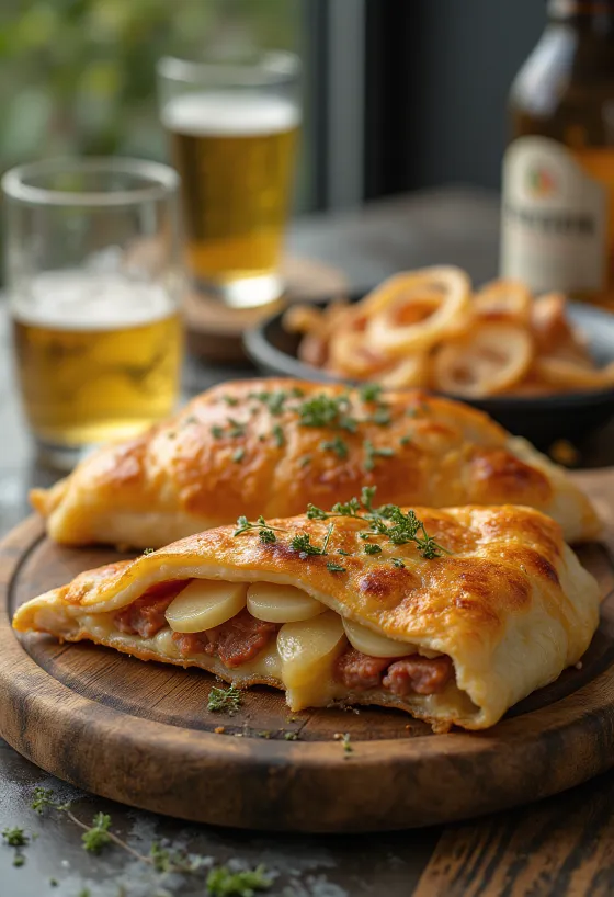 Krumplis-kolbászos calzone frissen sütve