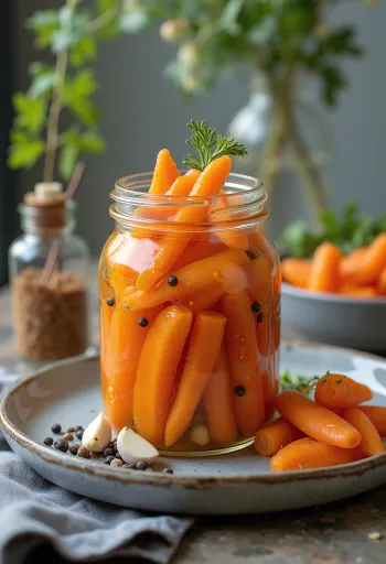 Pickled carrots in a glass jar