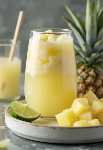 Probiotikus zöld tea-ananász kefir frissítő ital pohárban tálalva