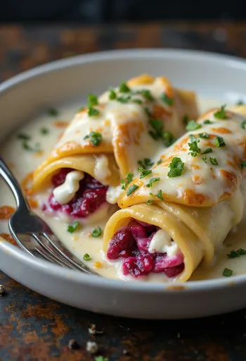 Sült céklás és kecskesajtos cannelloni krémes mártással