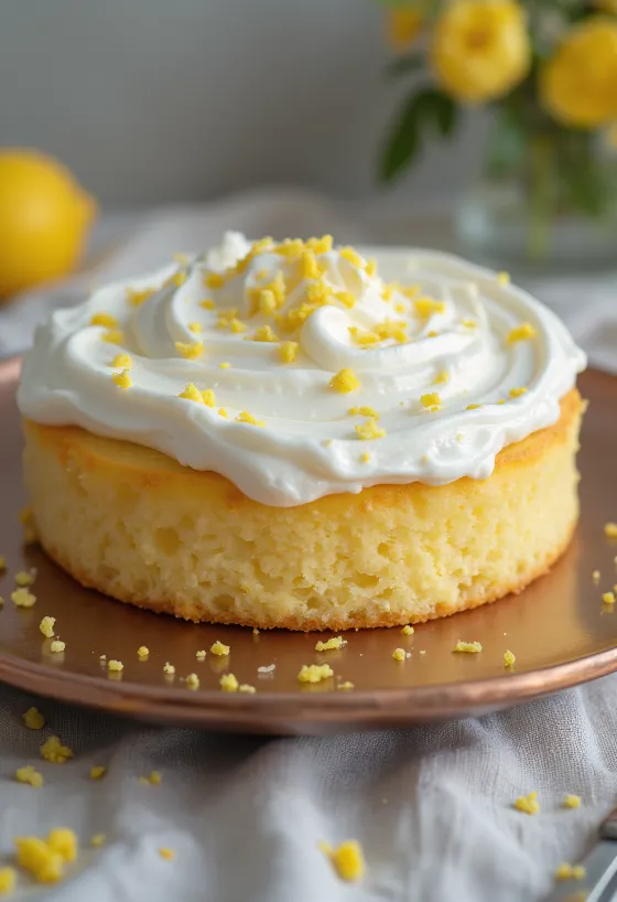 Vegán citromtorta krémes növényi tejszínnel díszítve