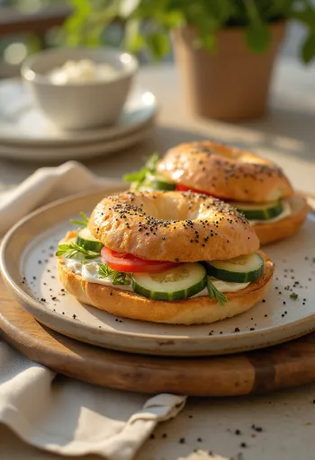 Bagel zöldségekkel és krémsajttal, friss petrezselyemmel díszítve