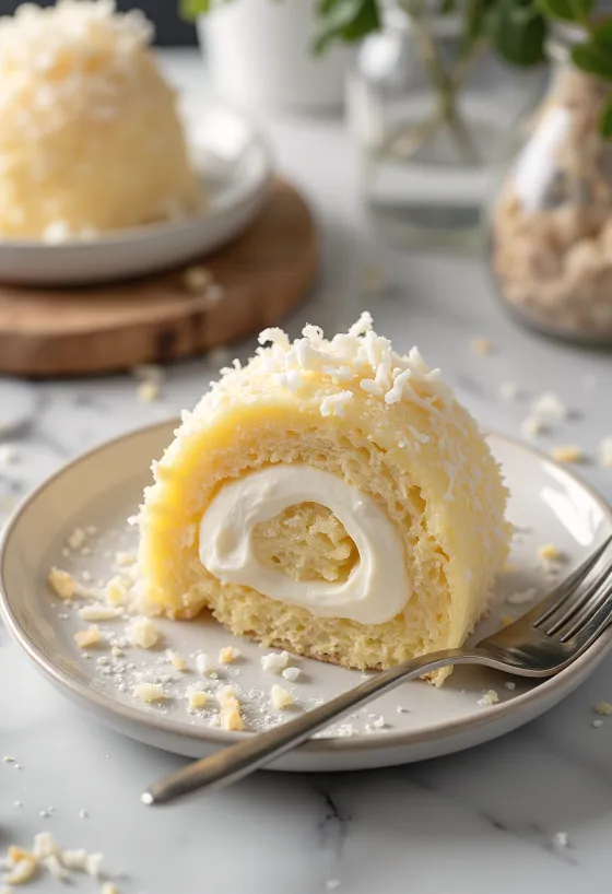 Bolo de rolo kókuszos, aranybarna tekercsként tálalva