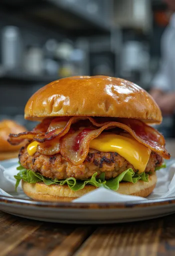 Csirkés club hamburger ropogós baconnel és grillezett csirkével