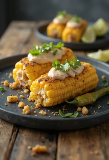 Elote chipotle krémmel – friss kukorica chipotle krémmel, sajttal és tejföllel tálalva