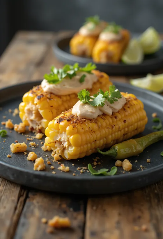Elote chipotle krémmel – friss kukorica chipotle krémmel, sajttal és tejföllel tálalva
