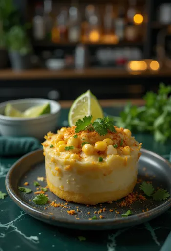 Esquites tejföllel tálalva, fűszeres kukorica és friss korianderrel