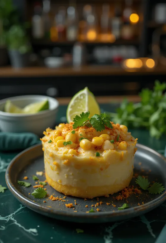 Esquites tejföllel tálalva, fűszeres kukorica és friss korianderrel