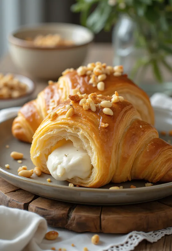 Fenyőmagos croissant tálalva