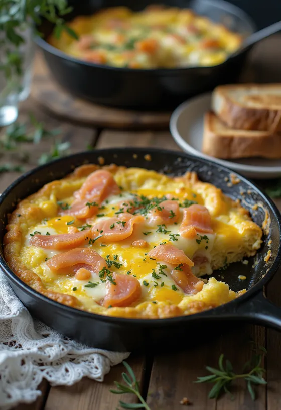 Frittata füstölt lazaccal és kaporral, egy aranybarna étel