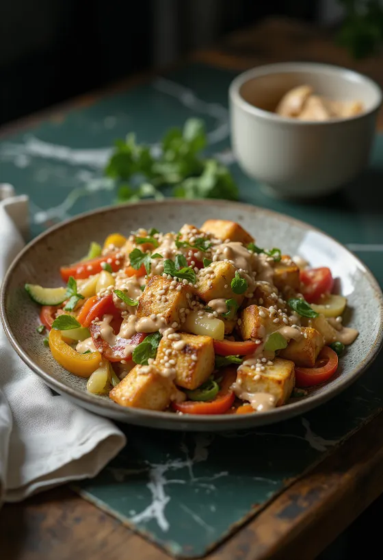 Grillezett tofu wok tahinivel