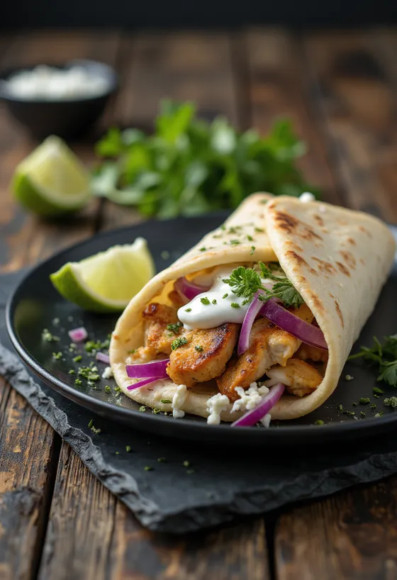 Gyros wrap sült csirkével, friss zöldségekkel és tzatziki szósszal
