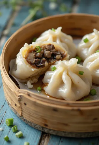 Húsos zongzi tálalva