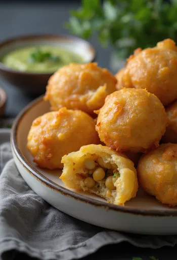 Kachori csicseriborsóval, indiai étel ropogós tésztában csicseriborsós töltelékkel