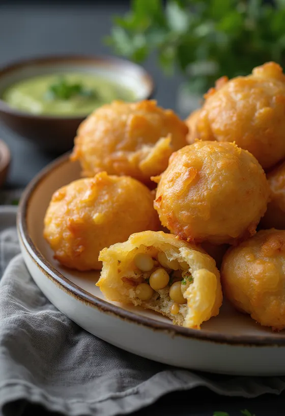 Kachori csicseriborsóval, indiai étel ropogós tésztában csicseriborsós töltelékkel