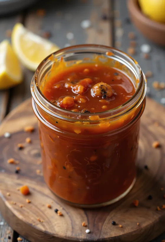 Mézes-citromos chili barbecue szósz tálalva