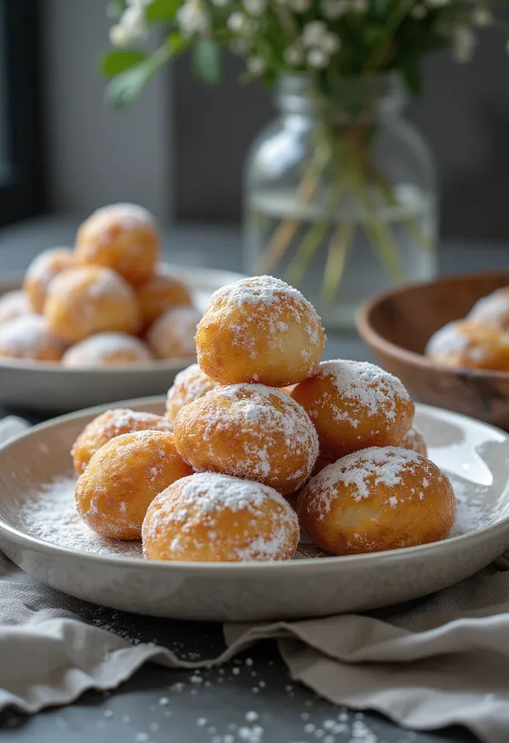 Smoutebollen belga fánk tálalva