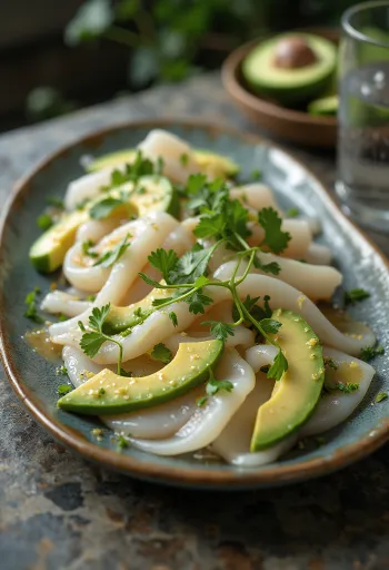 Tiradito avokádóval, lime levével és friss korianderrel