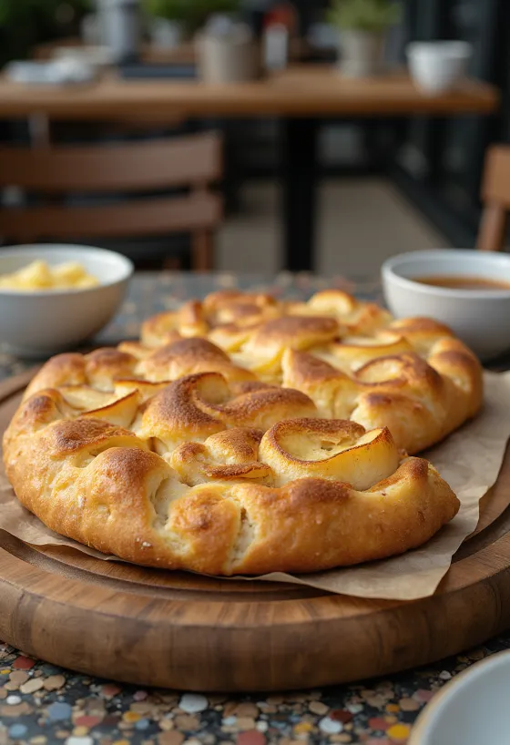 Almás és fahéjas focaccia tálalva