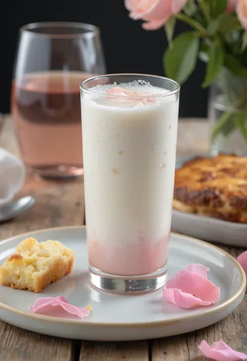 Ayran rózsavízzel, friss joghurtital rózsavíz hozzáadásával