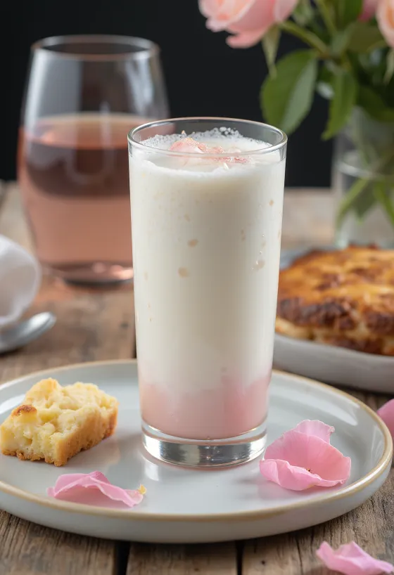 Ayran rózsavízzel, friss joghurtital rózsavíz hozzáadásával