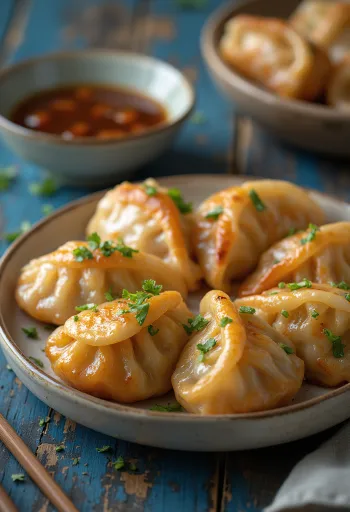 BBQ Chicken Gyoza ropogós aranybarnára sütve BBQ szósszal