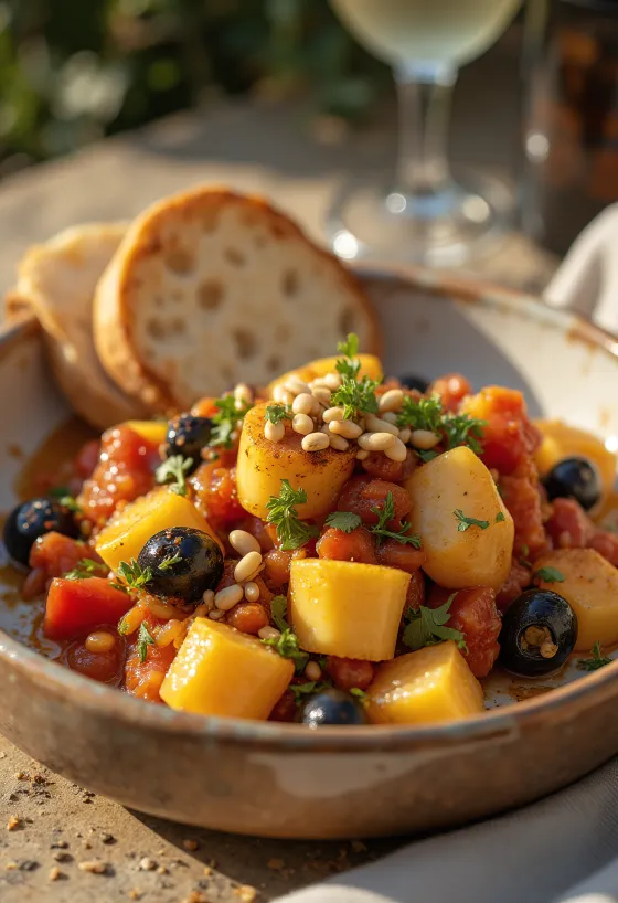 Caponata palermói stílusban frissen tálalva