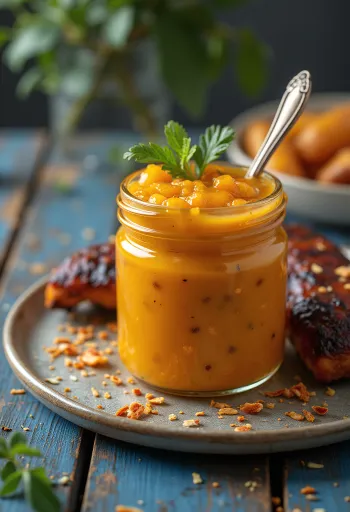 Currys mangós barbecue szósz tálalva