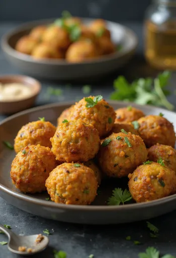 Falafel ropogós aranybarna külsővel, friss zöldfűszerekkel megszórva
