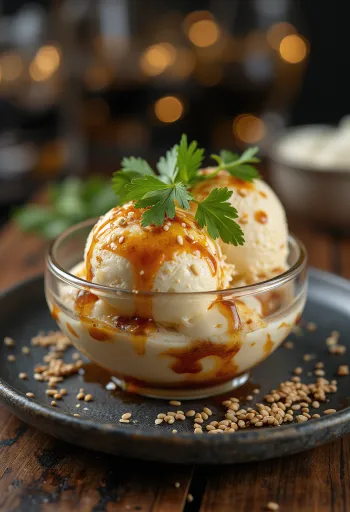 Fűszeres szójaszószos sundae, vaníliás fagylalt szezámmaggal és lime-mal