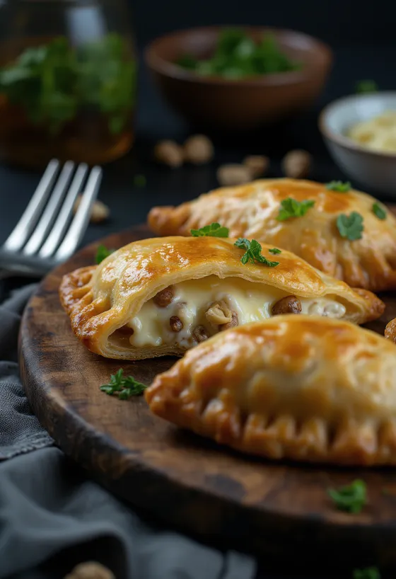 Gorgonzolás-diós empanada aranybarna tésztában