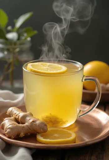 Gyömbéres citromos tea mézzel tálalva