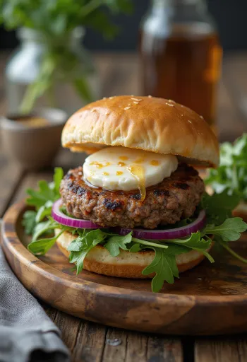 Kecskesajtos Burger tálalva