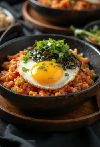 Kimchi Bokkeumbap, koreai kimchis sült rizs tojással és szezámmaggal