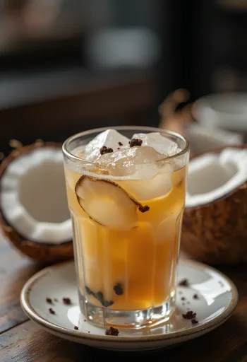 Kókuszos jeges tea pohárban tálalva