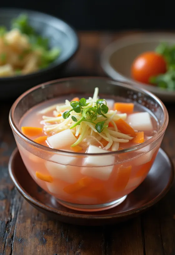 Nabak Kimchi, vizes és enyhén csípős koreai kimchi friss zöldségekkel