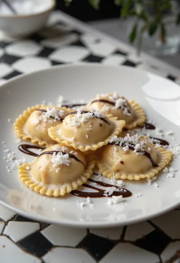 Nutellás és kókuszos ravioli tálalva