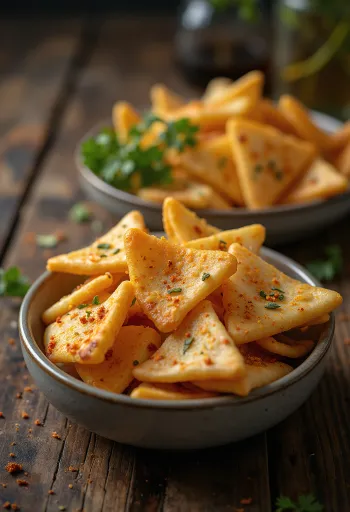 Ropogós fűszeres pita chips rusztikus tálban