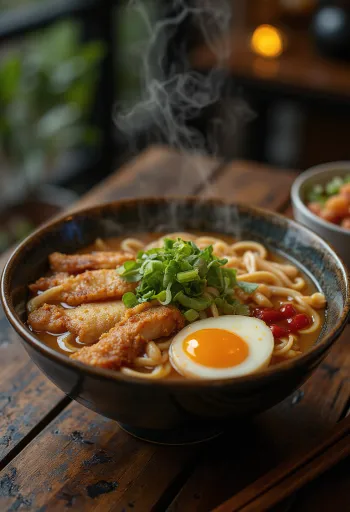 Ramen tál sült csirkével, tésztával és feltétekkel